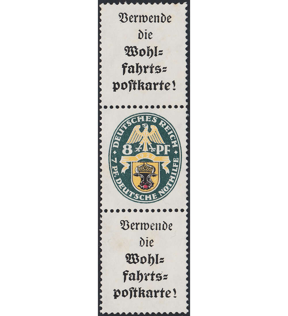 Dt. Reich ZD S 68 ungestempelt Nothilfe 1929 (8+15) Landeswappen