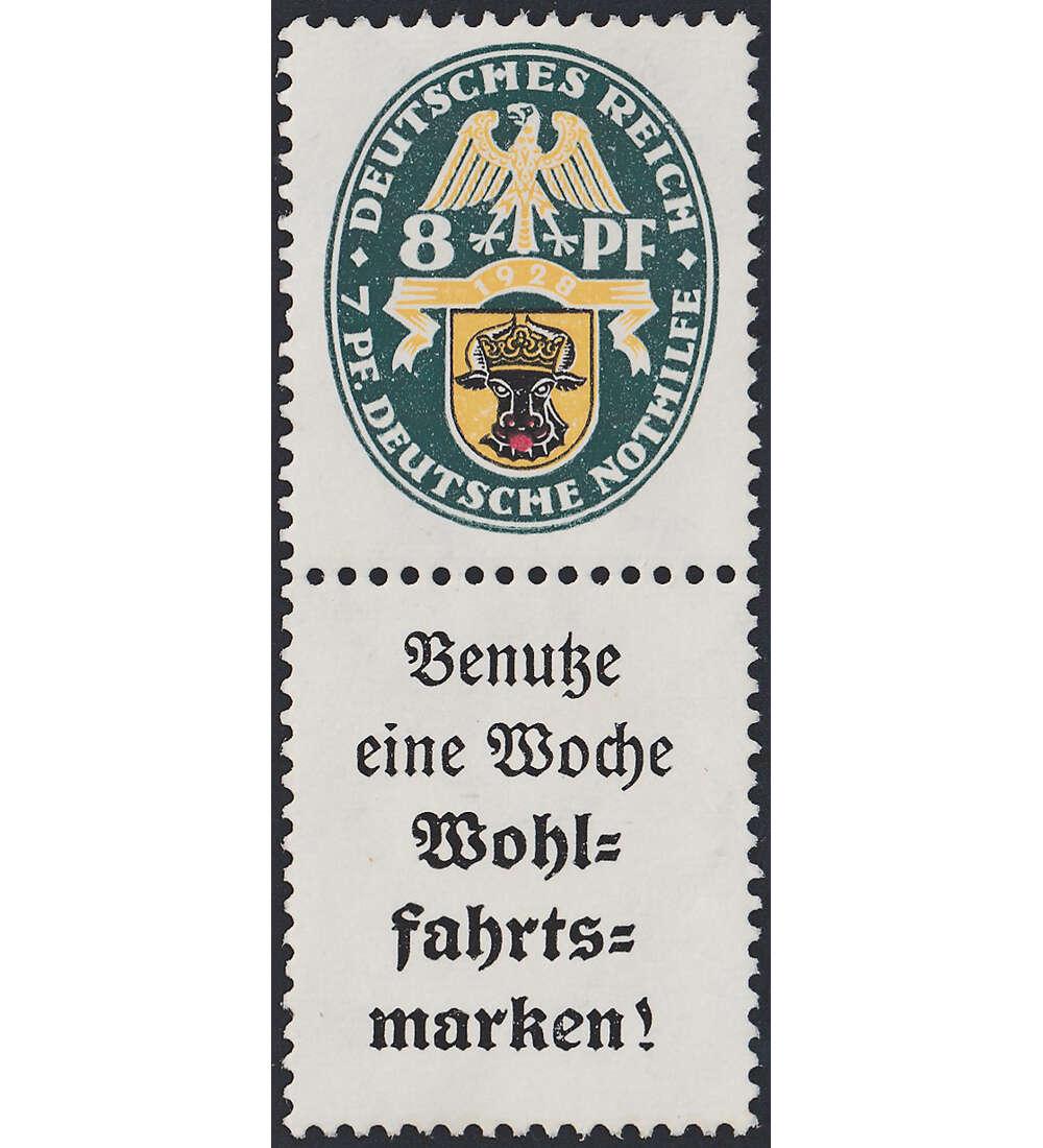 Dt. Reich ZD S 69 ungestempelt Nothilfe 1929 (8+15+8) Landeswappen