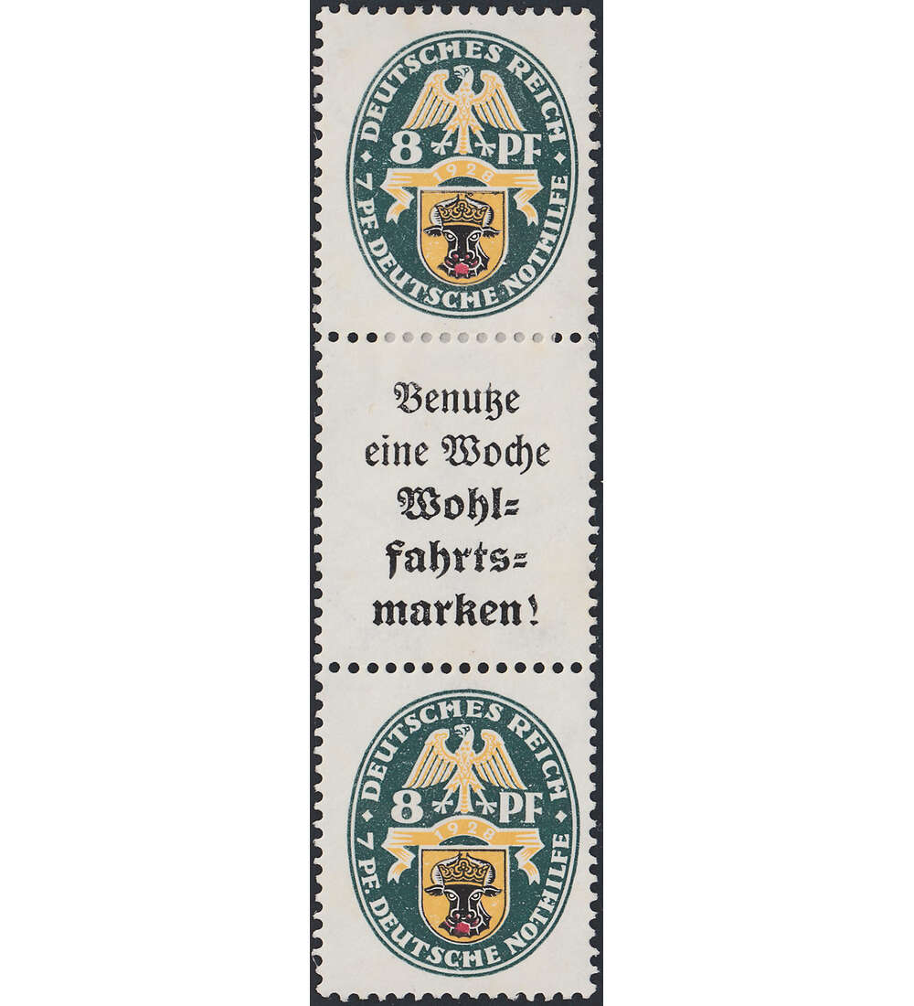 Dt. Reich ZD S 70 ungestempelt Nothilfe 1929 (15+8) Landeswappen