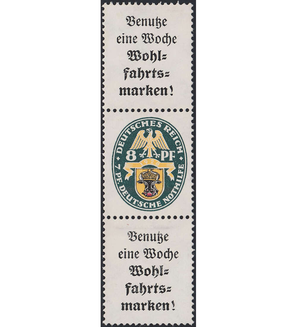 Dt. Reich ZD S 72 ungestempelt Nothilfe 1929 (8+X) Landeswappen