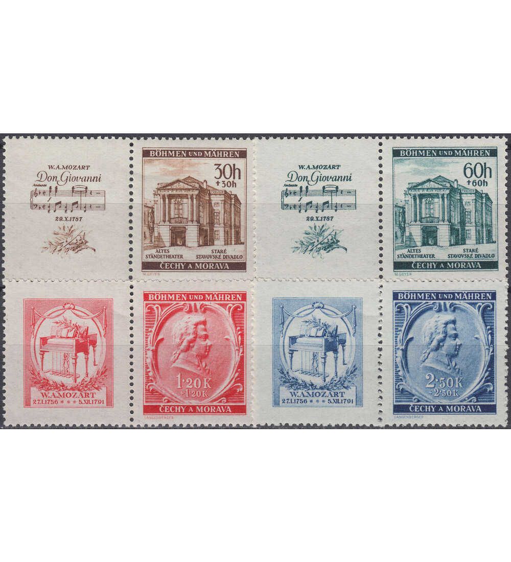 Böhmen und Mähren Nr. 79-82 Zf postfrisch ** / gestempelt "Mozart 1941"