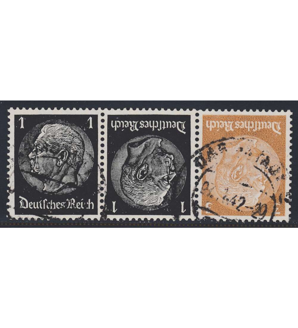 Deutsches Reich Zusammendruck WK5 gestempelt Hindenburg EHG 1 (1+1+3)