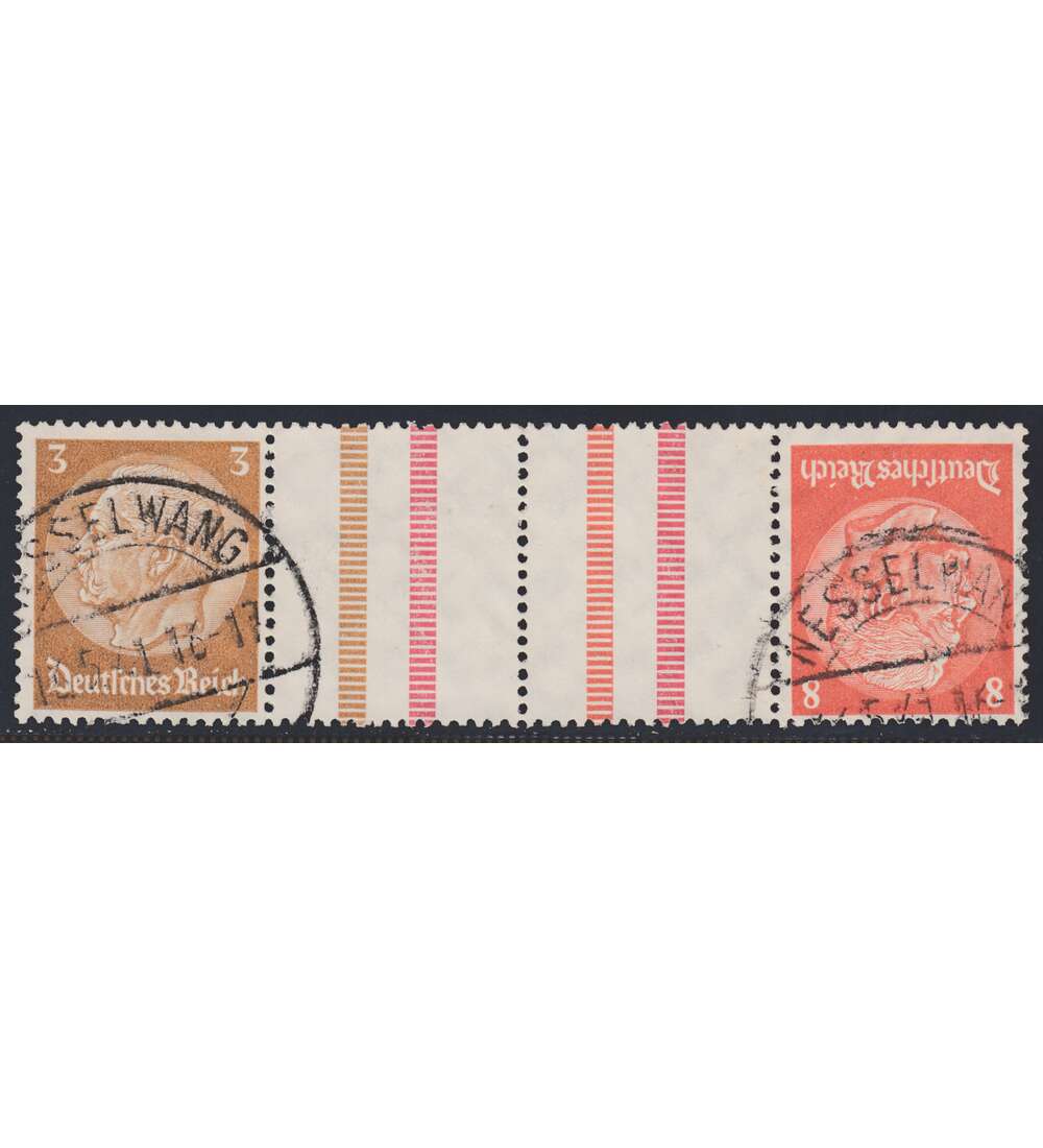 Deutsches Reich Zusammendruck KZ34 gestempelt Hindenburg 1940 (8+Z+Z+3)