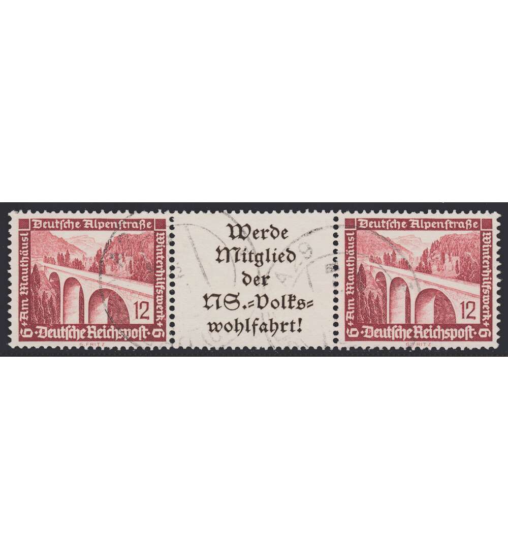 Deutsches Reich Zusammendruck W114 gestempelt Winterhilfe 1936 (12+A11.1+12)