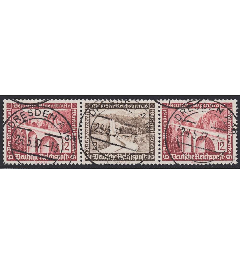 Deutsches Reich Zusammendruck W118 gestempelt Winterhilfe 1936 (12+3+12)