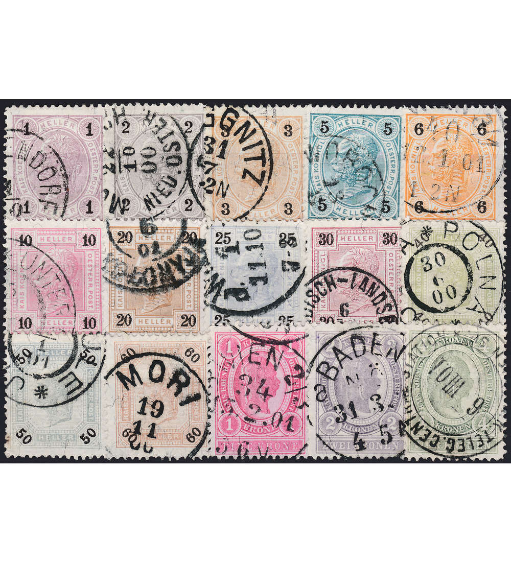 sterreich Nr. 69-83 gestempelt Kaiser Franz Joseph Freimarken 1899