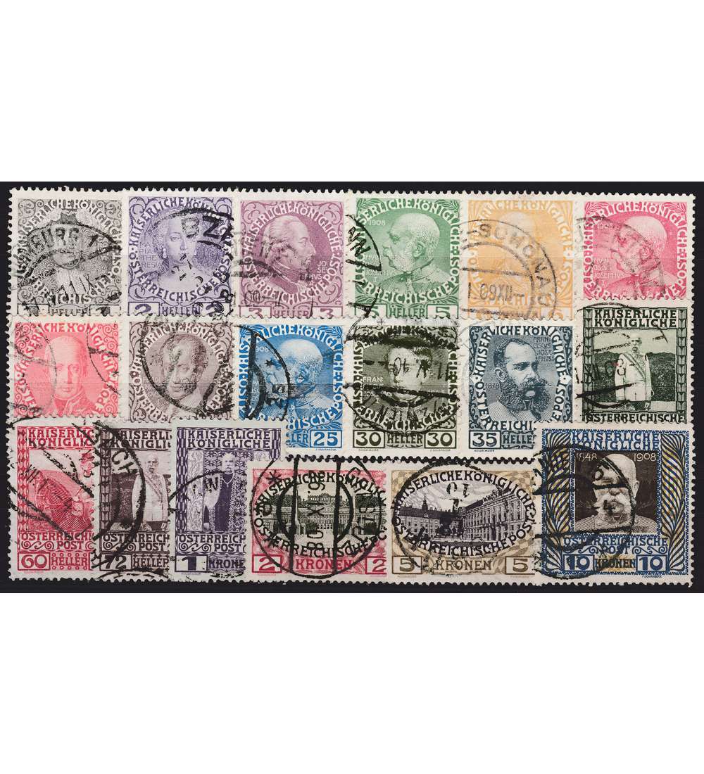sterreich Nr. 139v-156w gestempelt 60Jahre Regierung Franz Joseph Freimarken 1908