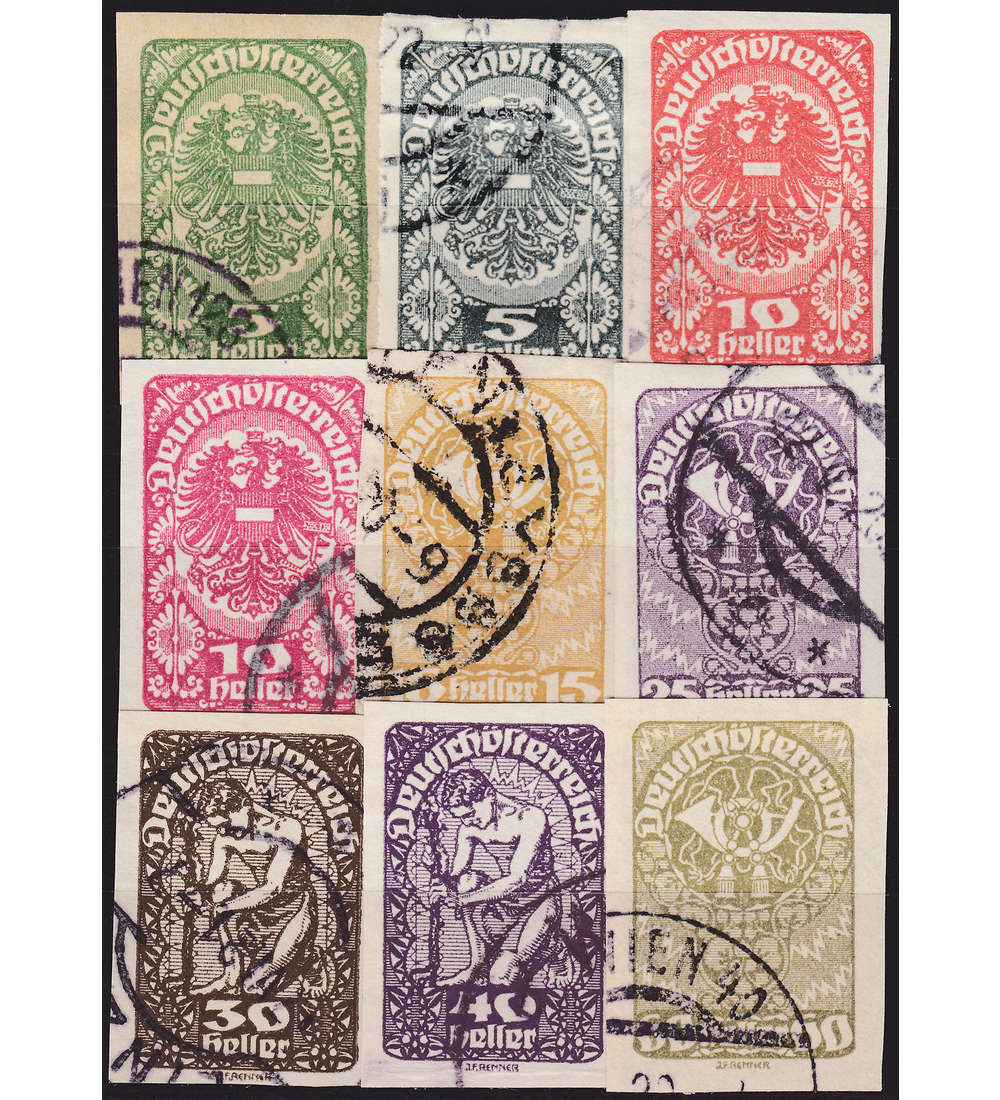sterreich Nr. 275-283 gestempelt  Posthorn Wappen Allegorie  Freimarken 1919 geschnitten
