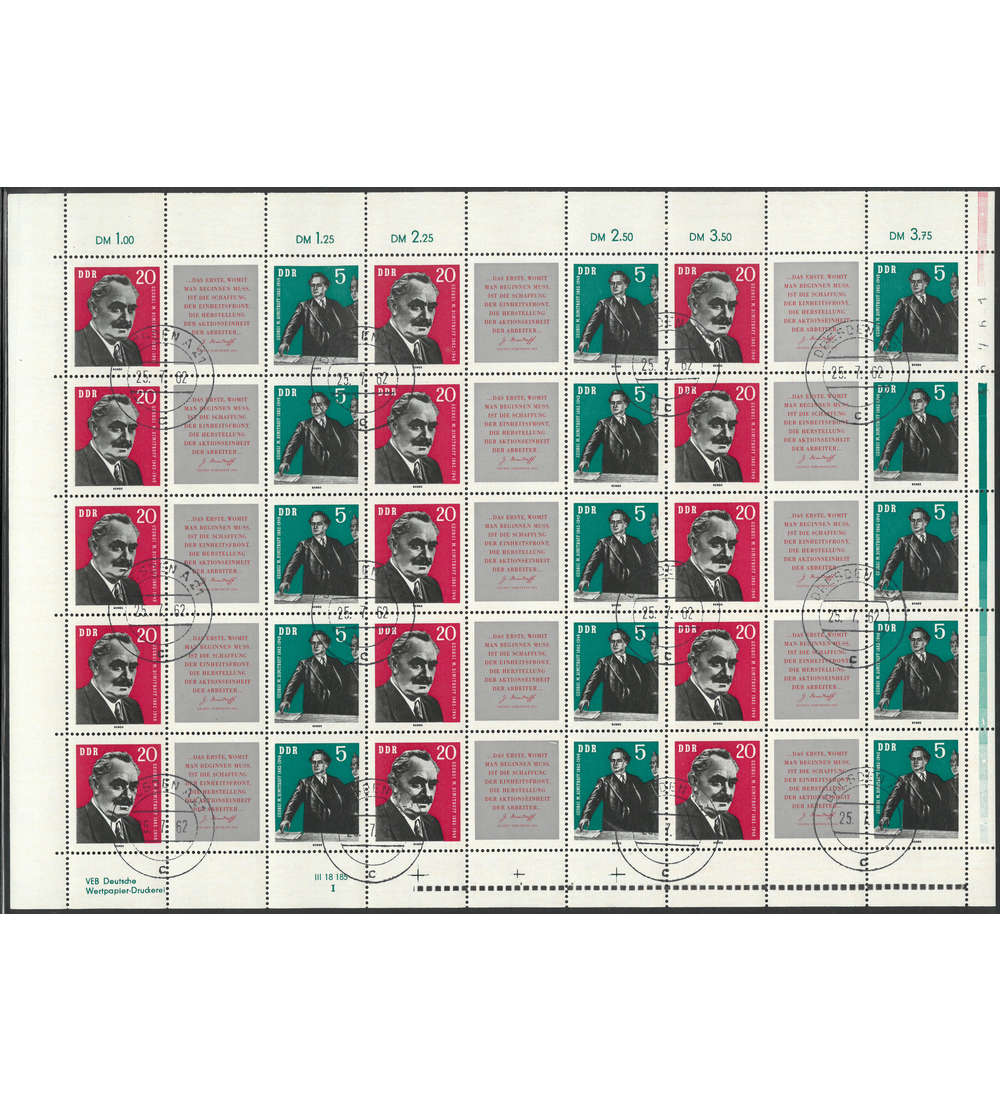 DDR ZD-Bogen Nr. 893-894 Dimitrow 1962 gestempelt