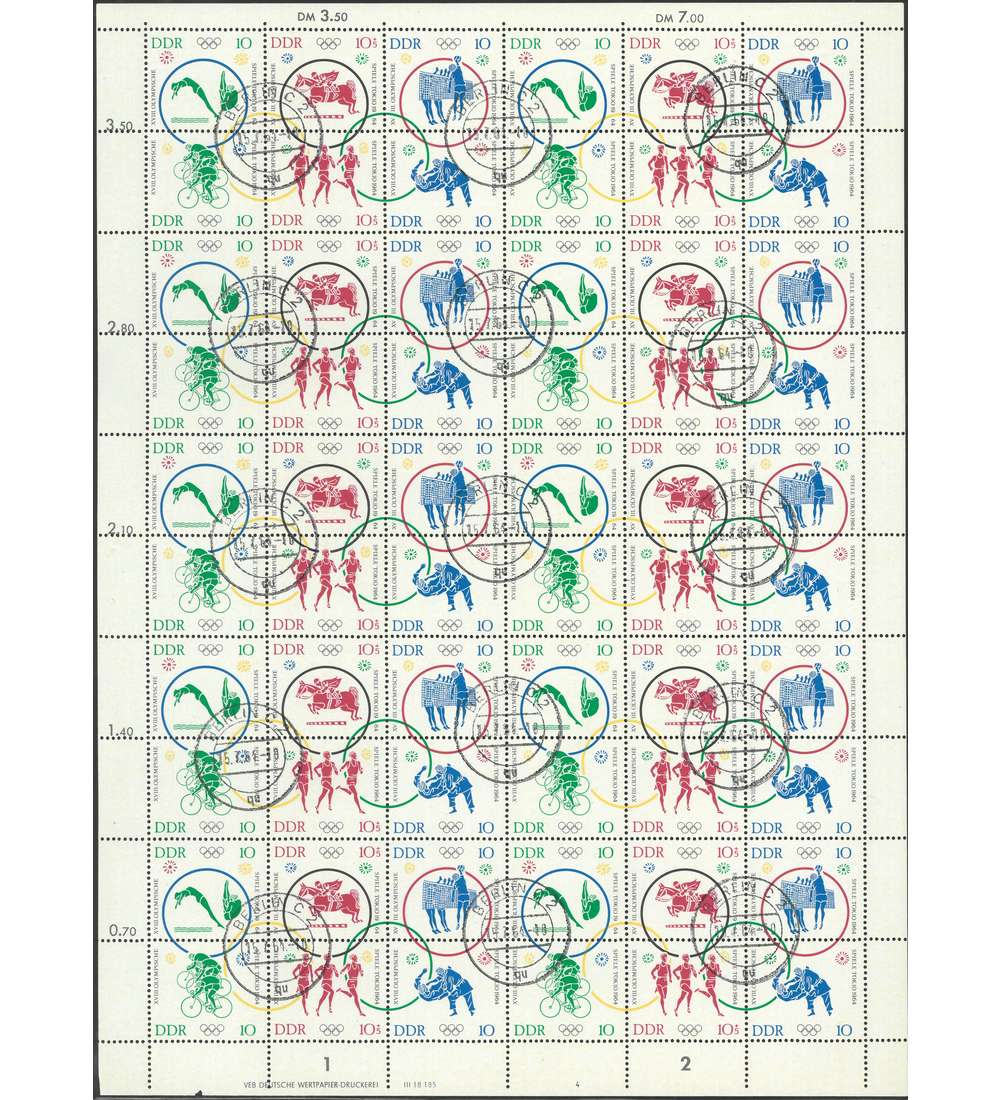 DDR ZD-Bogen Nr. 1039-1044 Olympische Spiele 1964 gestempelt