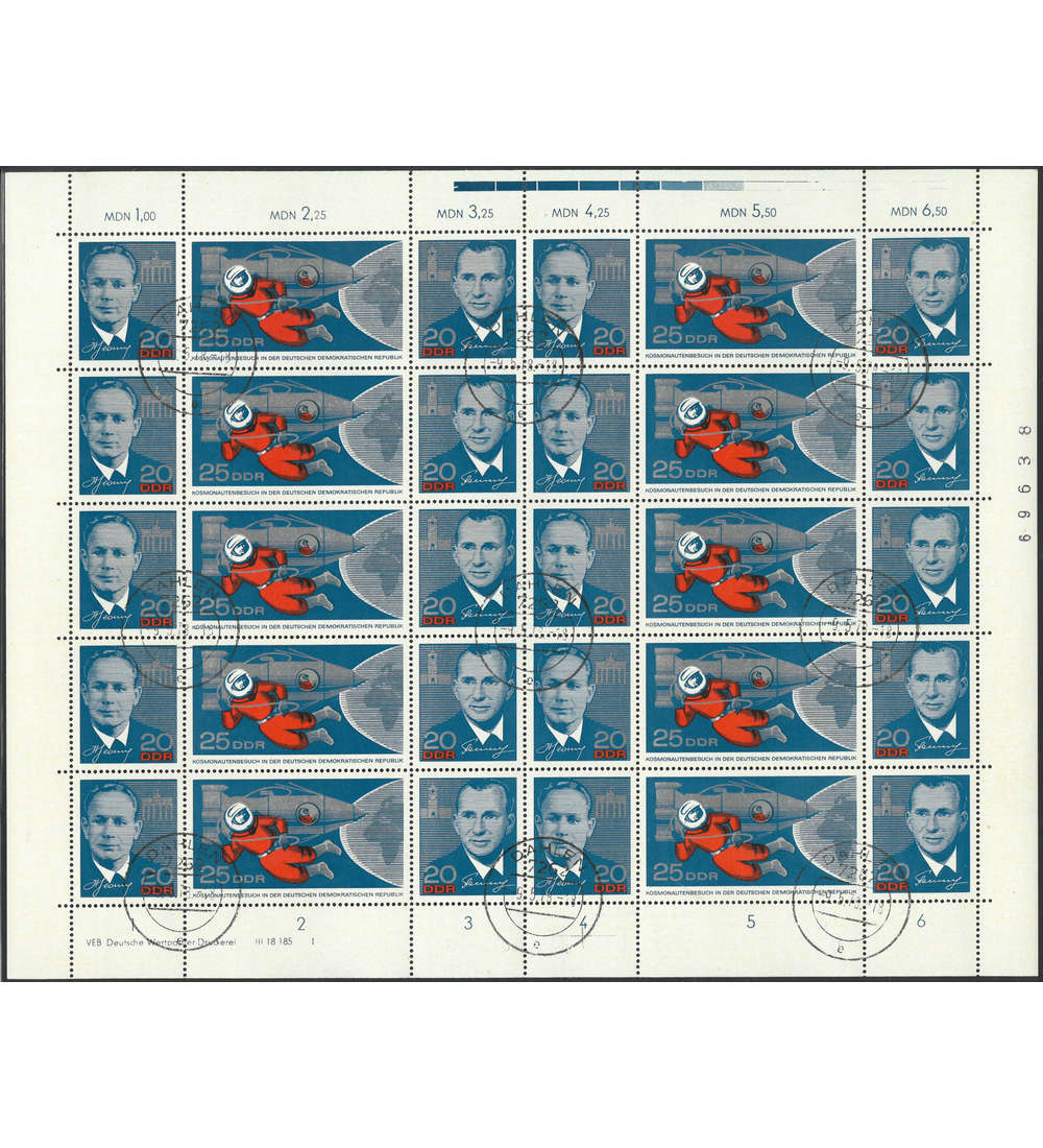 DDR ZD-Bogen Nr. 1138-1140 Kosmonauten 1965 gestempelt