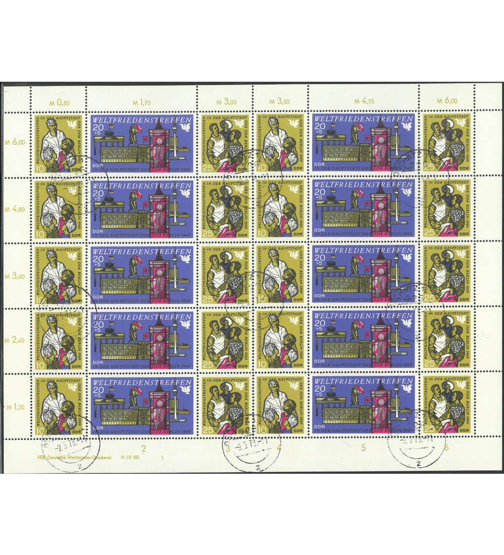 DDR ZD-Bogen Nr. 1478-1480 Weltfriedentreffen 1969 gestempelt