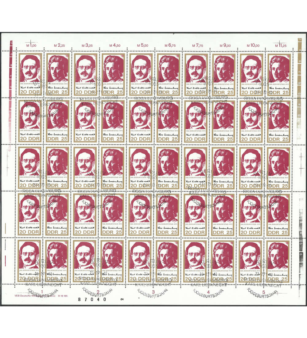 DDR ZD-Bogen Nr. 1650-1651 Liebknecht 1971 gestempelt