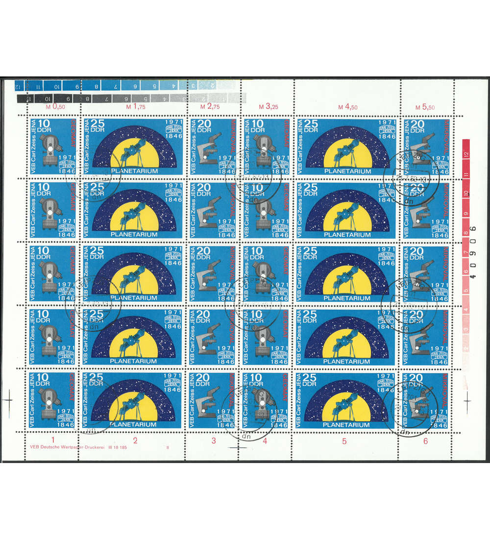 DDR ZD-Bogen Nr. 1714-1716 25 Jahre Carl Zeiss 1971 gestempelt
