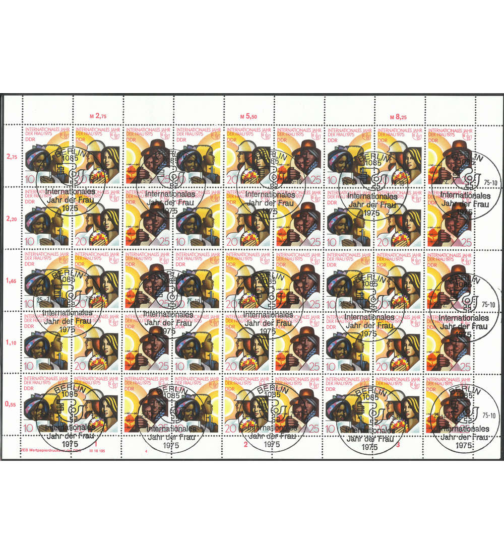 DDR ZD-Bogen Nr. 2019-2021 Jahr der Frau 1975 gestempelt