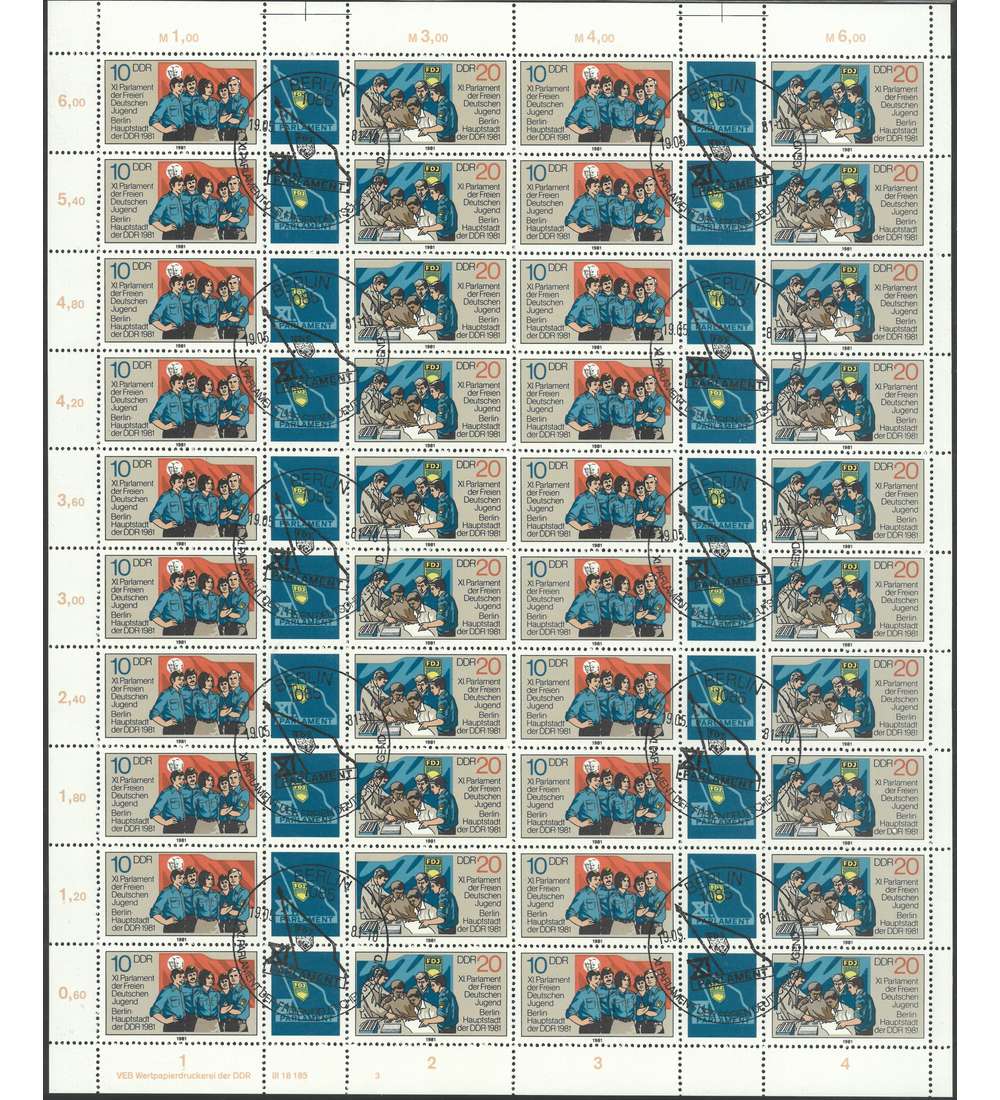 DDR ZD-Bogen Nr. 2609-2610 FDJ 1981 gestempelt
