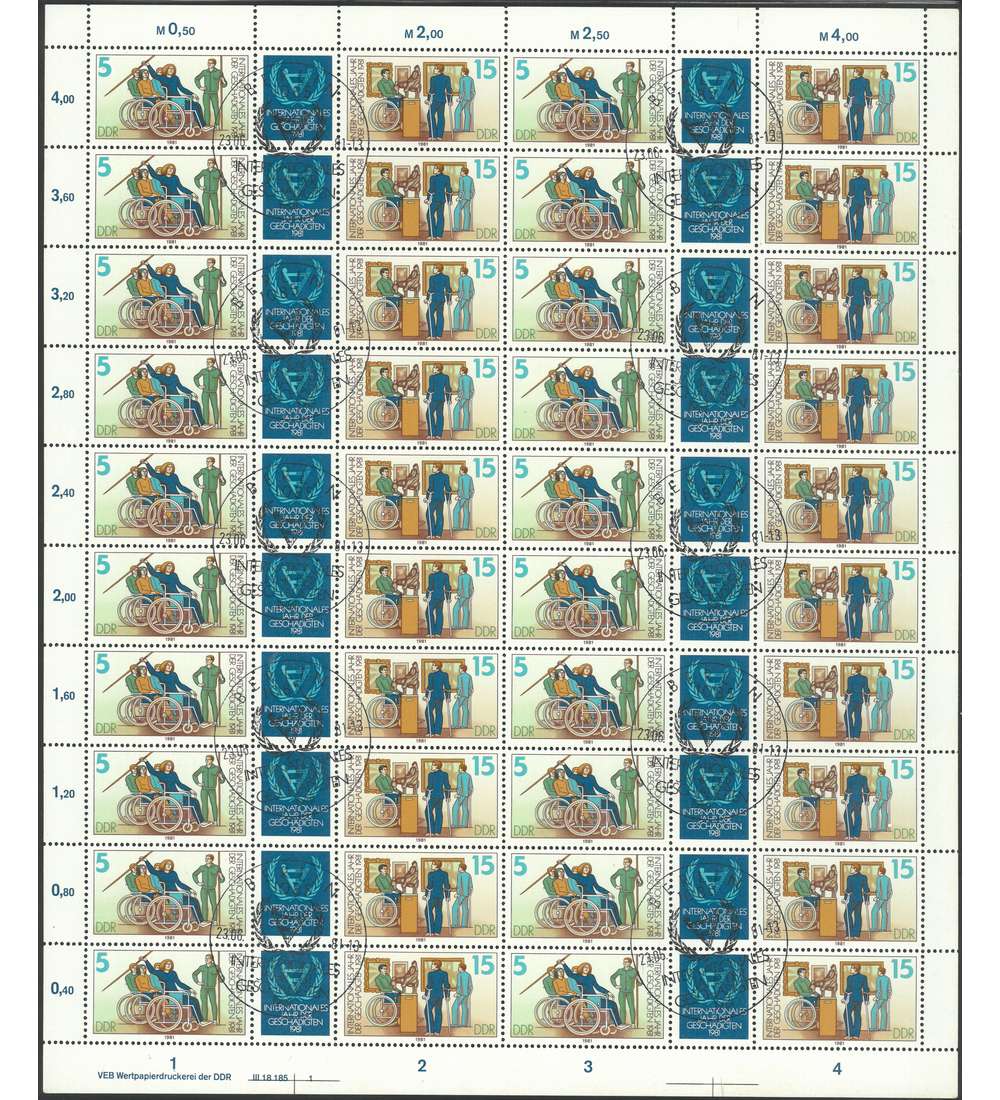 DDR ZD-Bogen Nr. 2621-2622 Jahr der Behinderten 1981 gestempelt