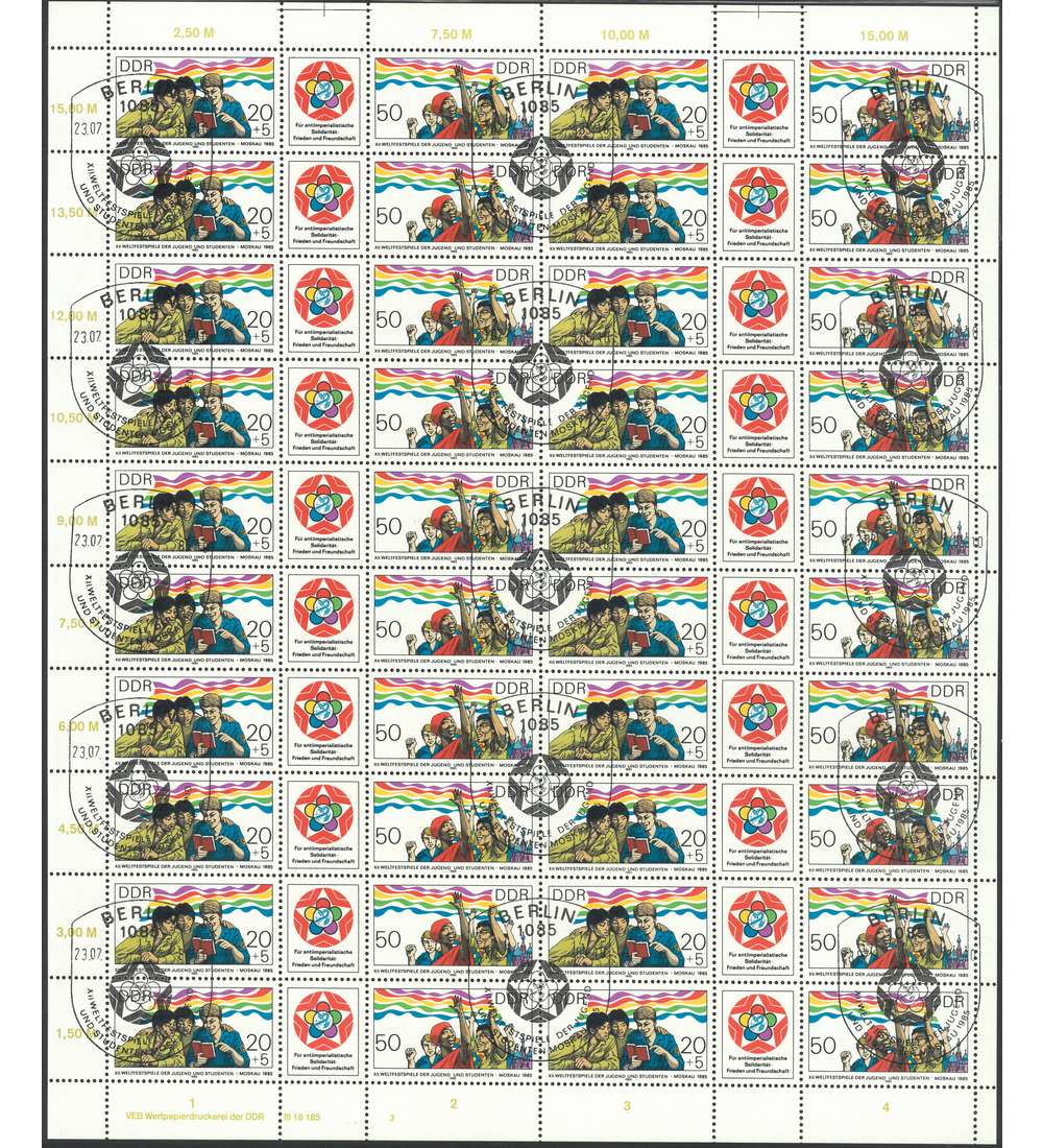 DDR ZD-Bogen Nr. 2959-2960 Weltfestspiele 1985 gestempelt