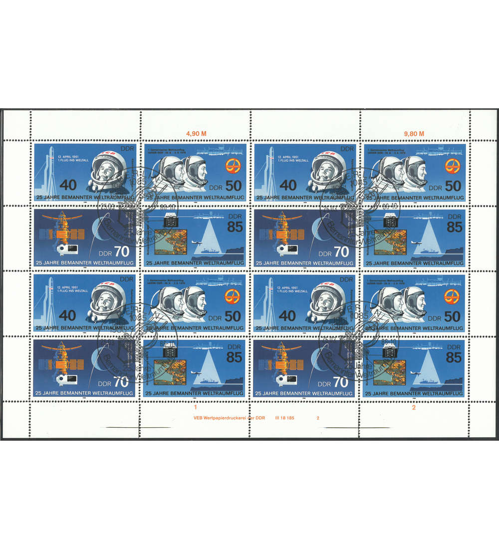 DDR ZD-Bogen Nr. 3005-3008 Bemannter Raumflug 1986 gestempelt