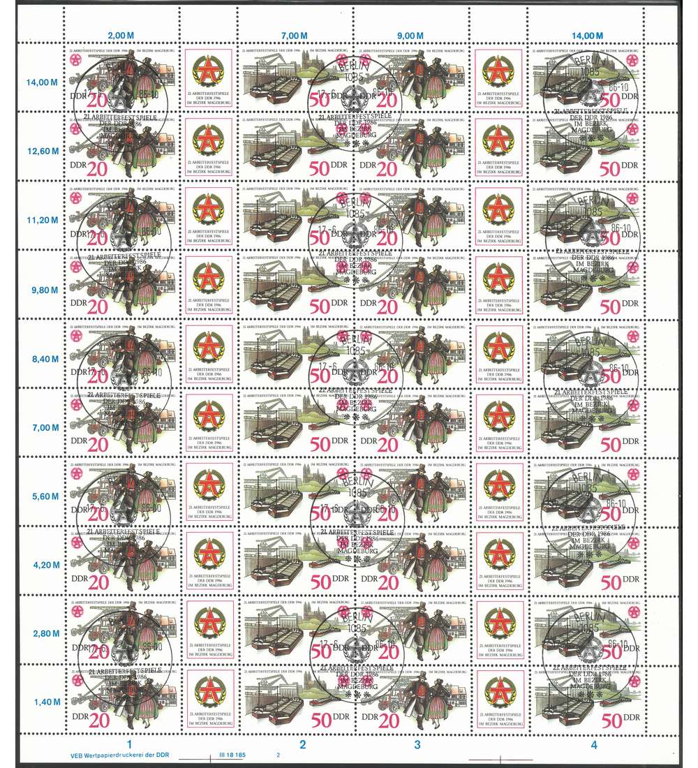 DDR ZD-Bogen Nr. 3028-3029 Arbeiterfestspiele 1986 gestempelt