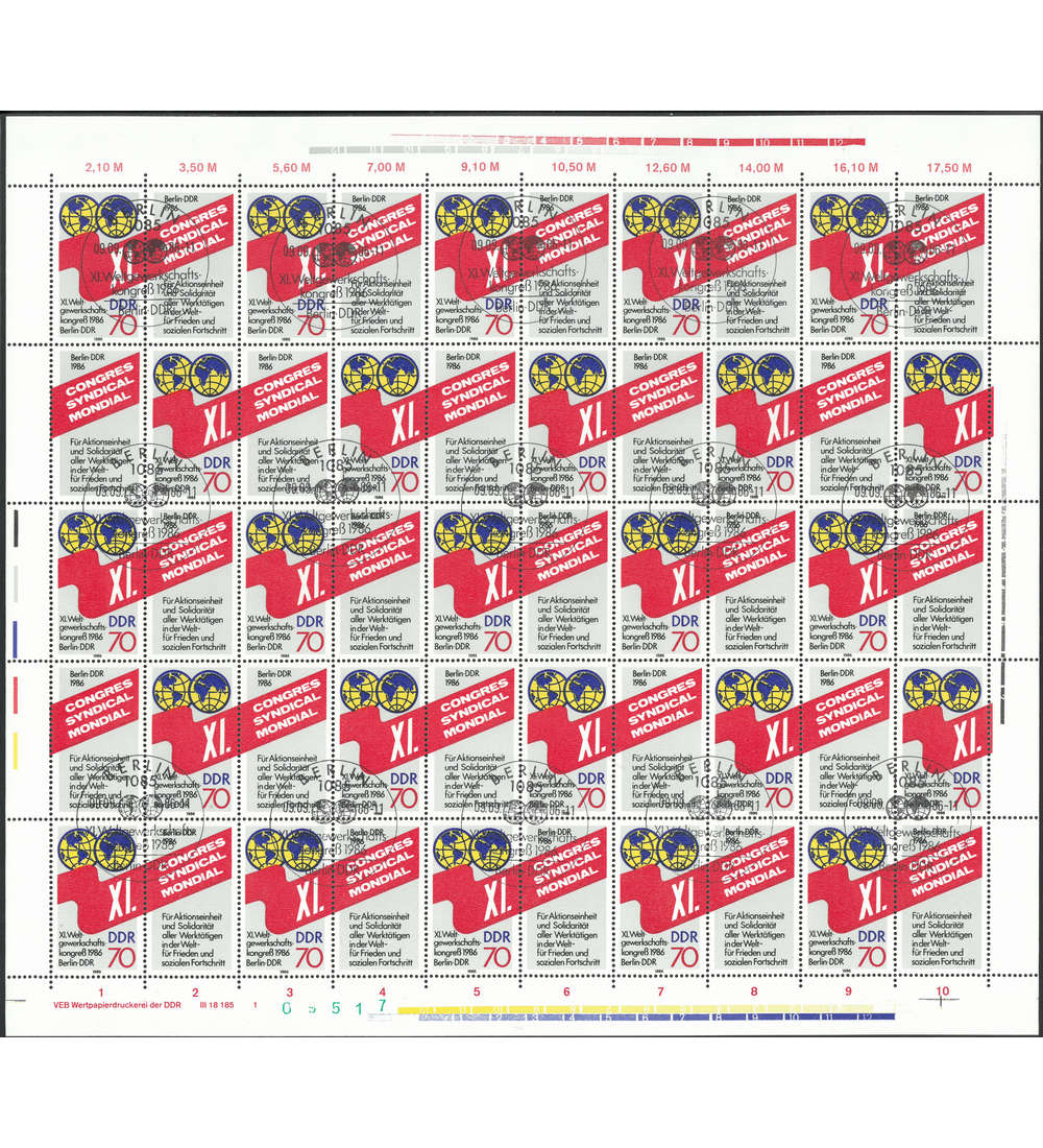 DDR ZD-Bogen Nr. 3049 Weltgewerkschaftskongre 1986 gestempelt