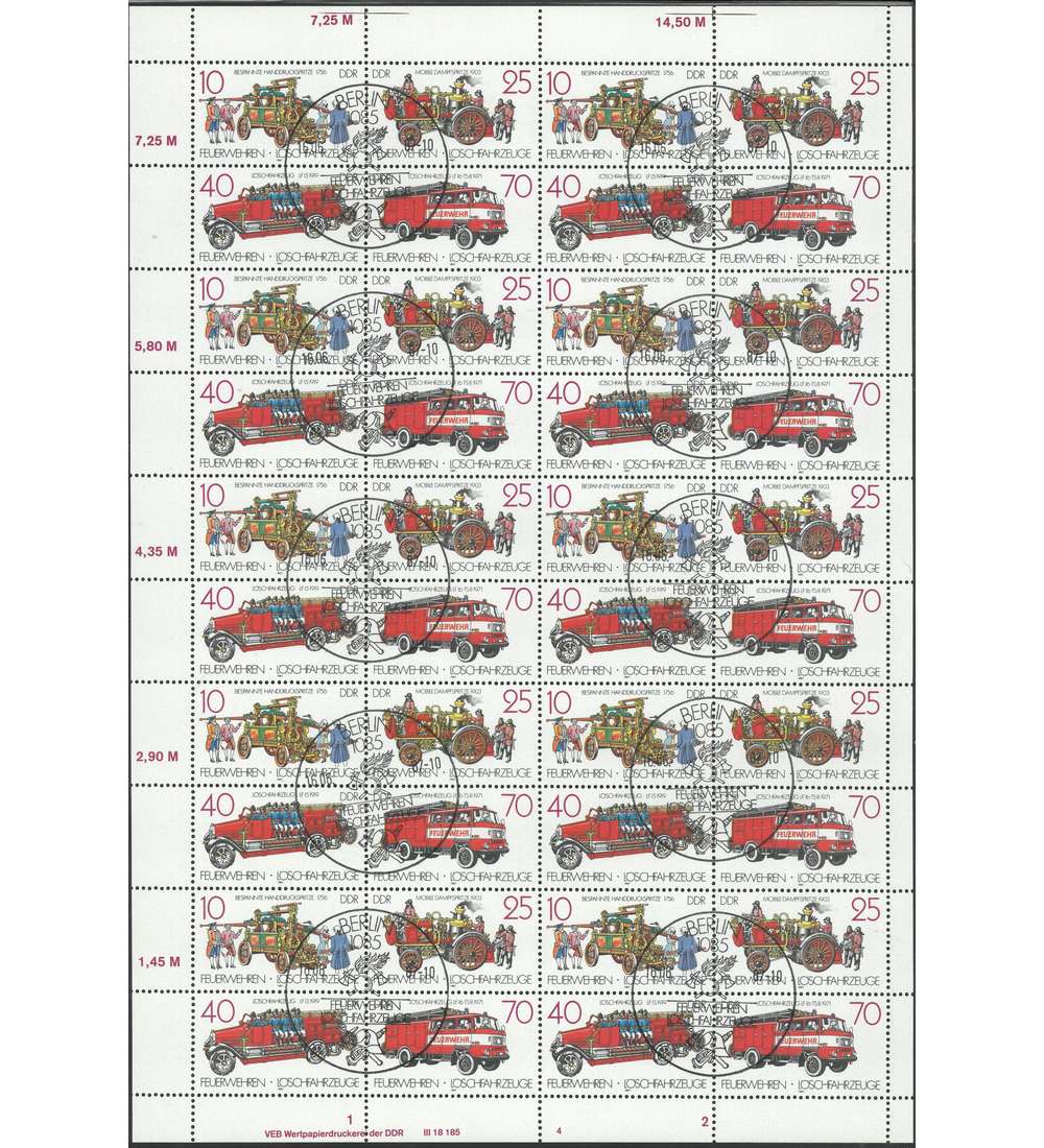 DDR ZD-Bogen Nr. 3101-3104 Feuerwehr 1987 gestempelt
