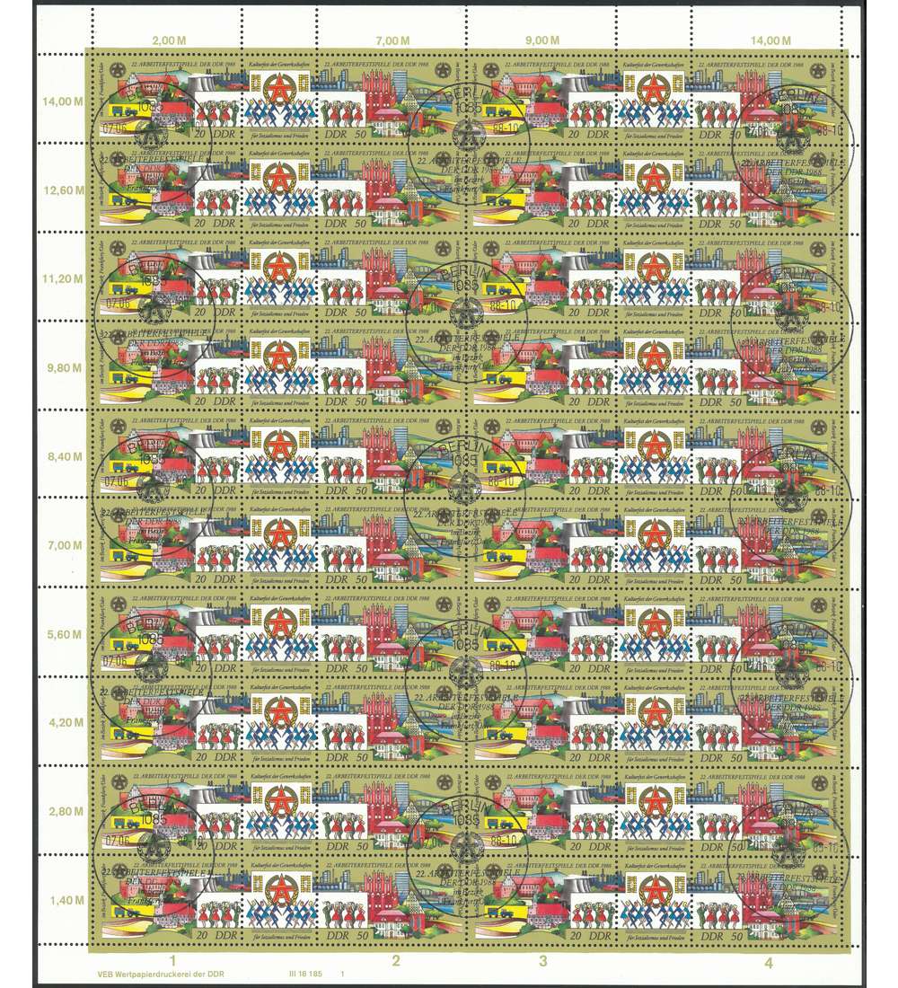 DDR ZD-Bogen Nr. 3168-3169 Arbeiterfestspiele 1988 gestempelt