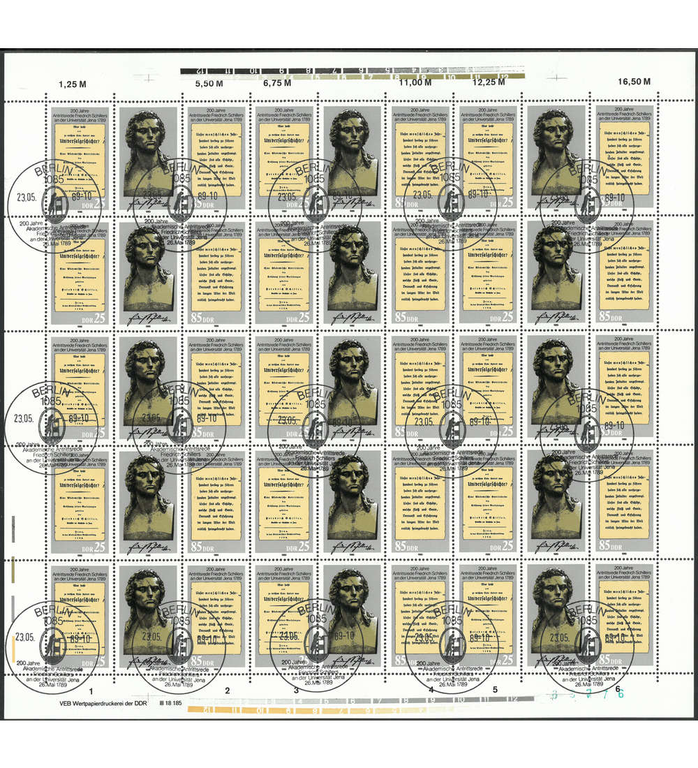 DDR ZD-Bogen Nr. 3254-3255 Schiller 1989 gestempelt