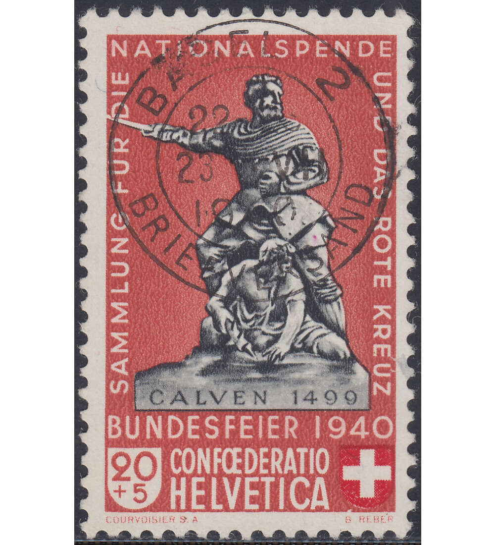 Schweiz Nr. 368 gestempelt     Pro Patria 1940 neuer Sockel