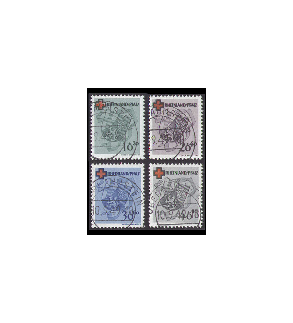 II.Frz. Zone Rh.-Pf. Nr. 42-45 Rotes Kreuz gestempelt