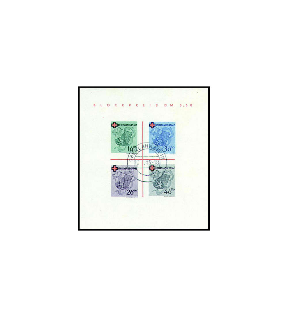 Franzsische Zone Rheinland-Pfalz Block 1 Rotes Kreuz gestempelt