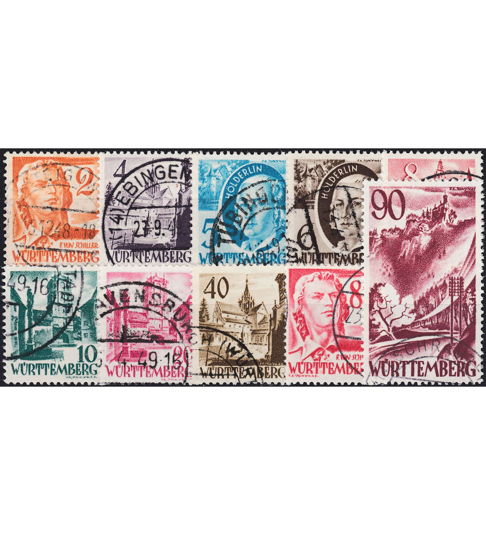 Franzsische Zone Wrttemberg Nr.28-37 Freimarken 1948 gestempelt