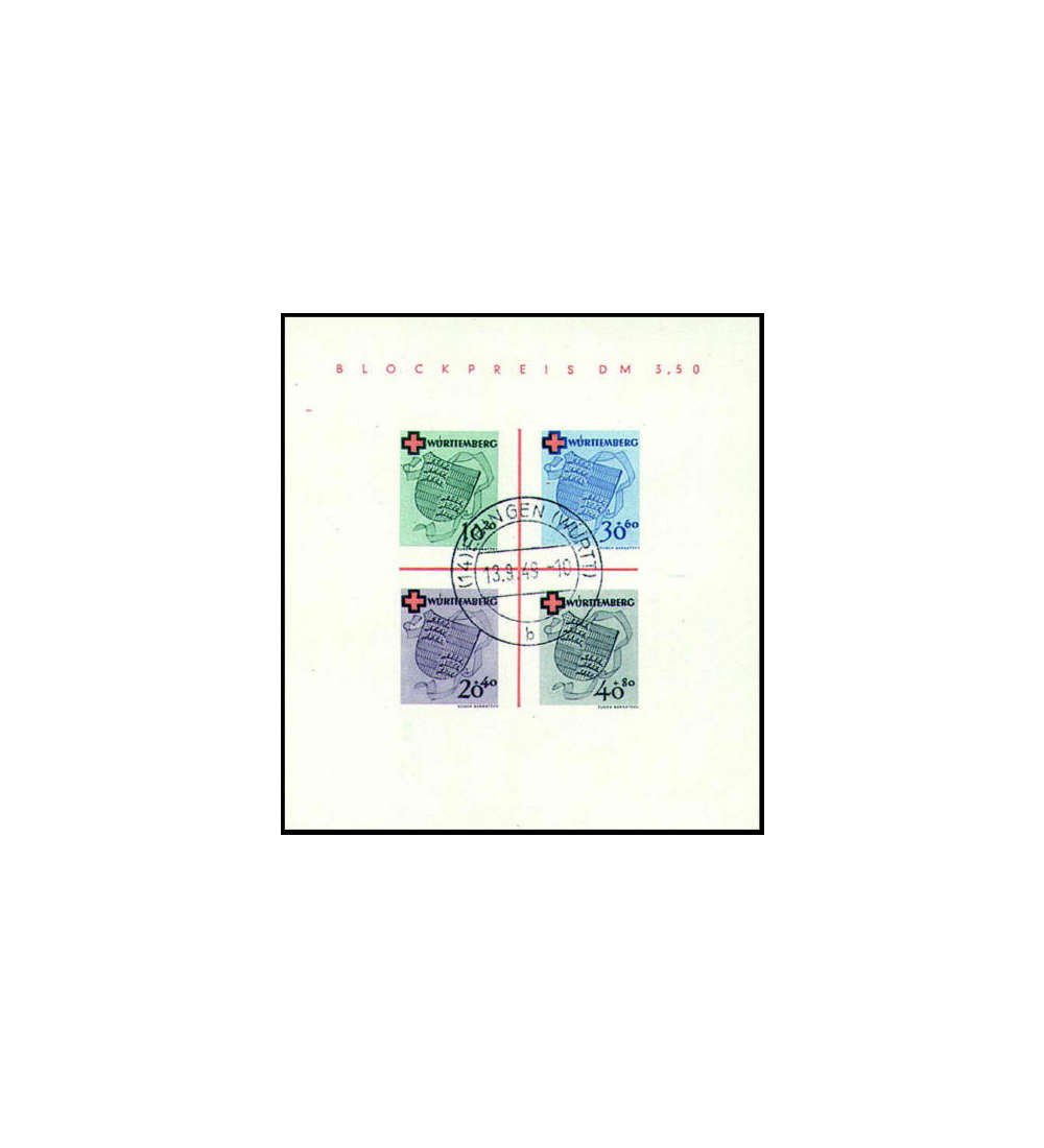 Franzsische Zone Wrttemberg Block 1 Rotes Kreuz gestempelt