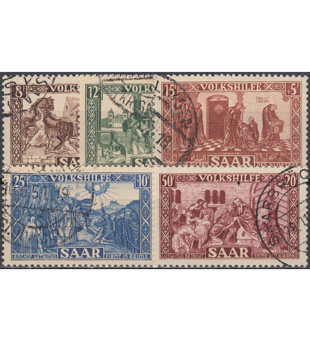Saar Nr. 299-303 gestempelt Volkshilfe 1950