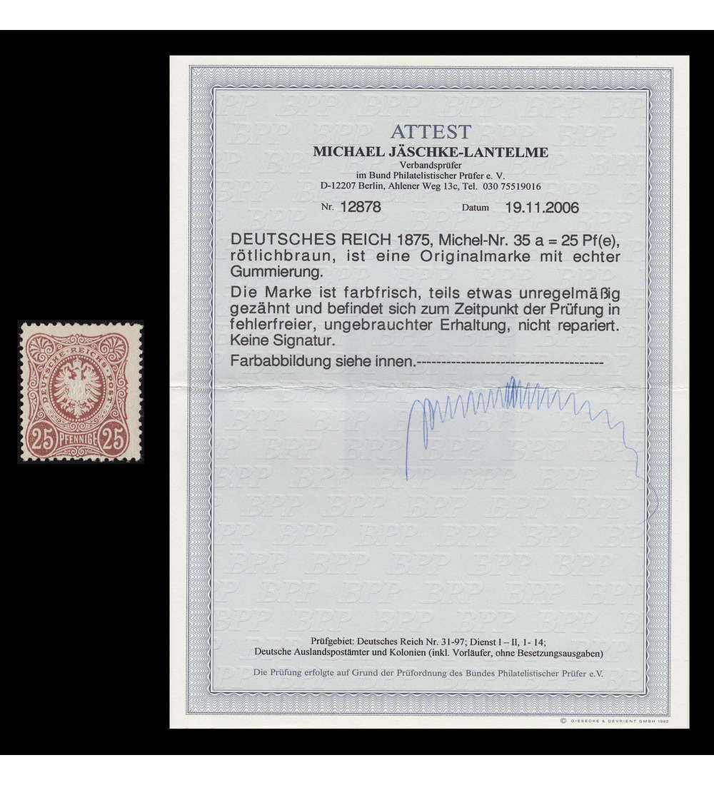 Deutsches Reich Nr. 35a ungebraucht mit Fotoattest Jschke-Lantelme