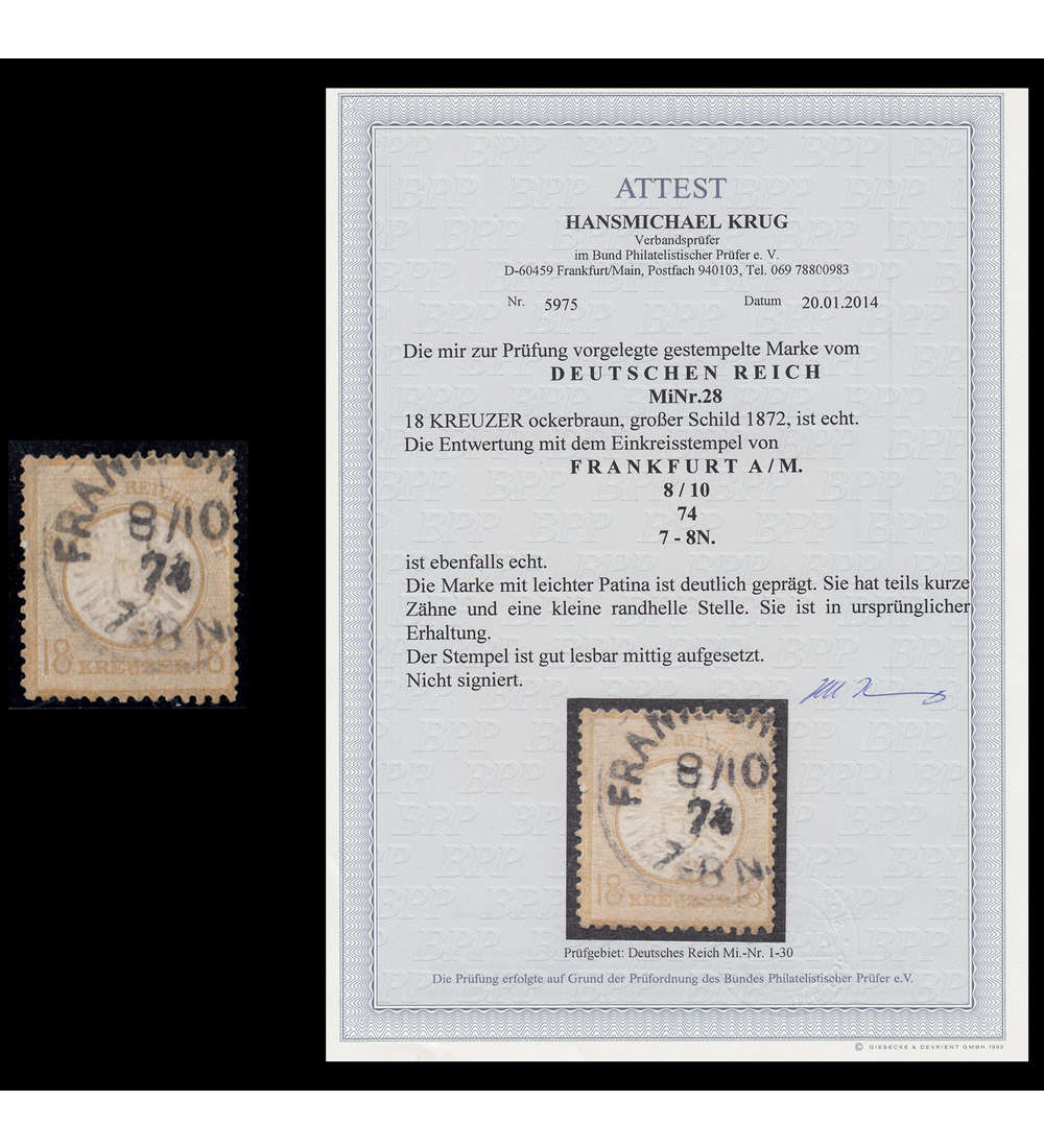 Deutsches Reich Nr. 28 gestempelt mit Fotoattest Krug