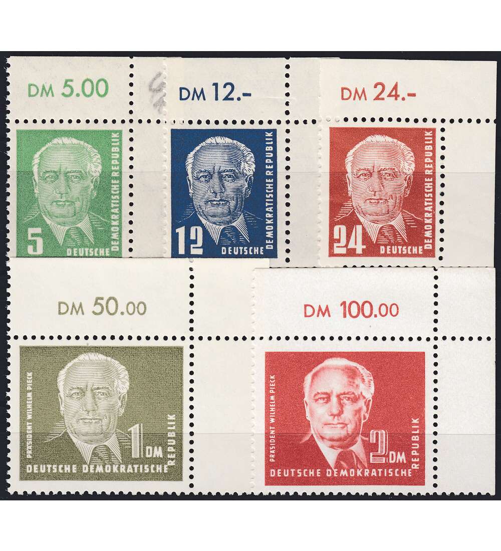 DDR Nr. 322-326 postfrisch ** Eckrandsatz oben rechts Pieck 1952