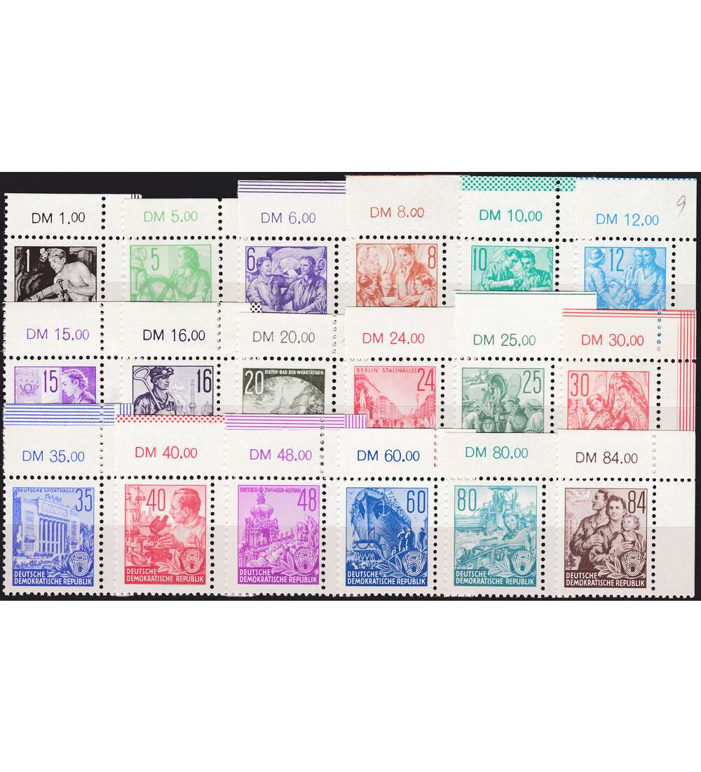 DDR Nr. 362-379 postfrisch ** Eckrandsatz oben rechts 5-Jahr-Plan 1953