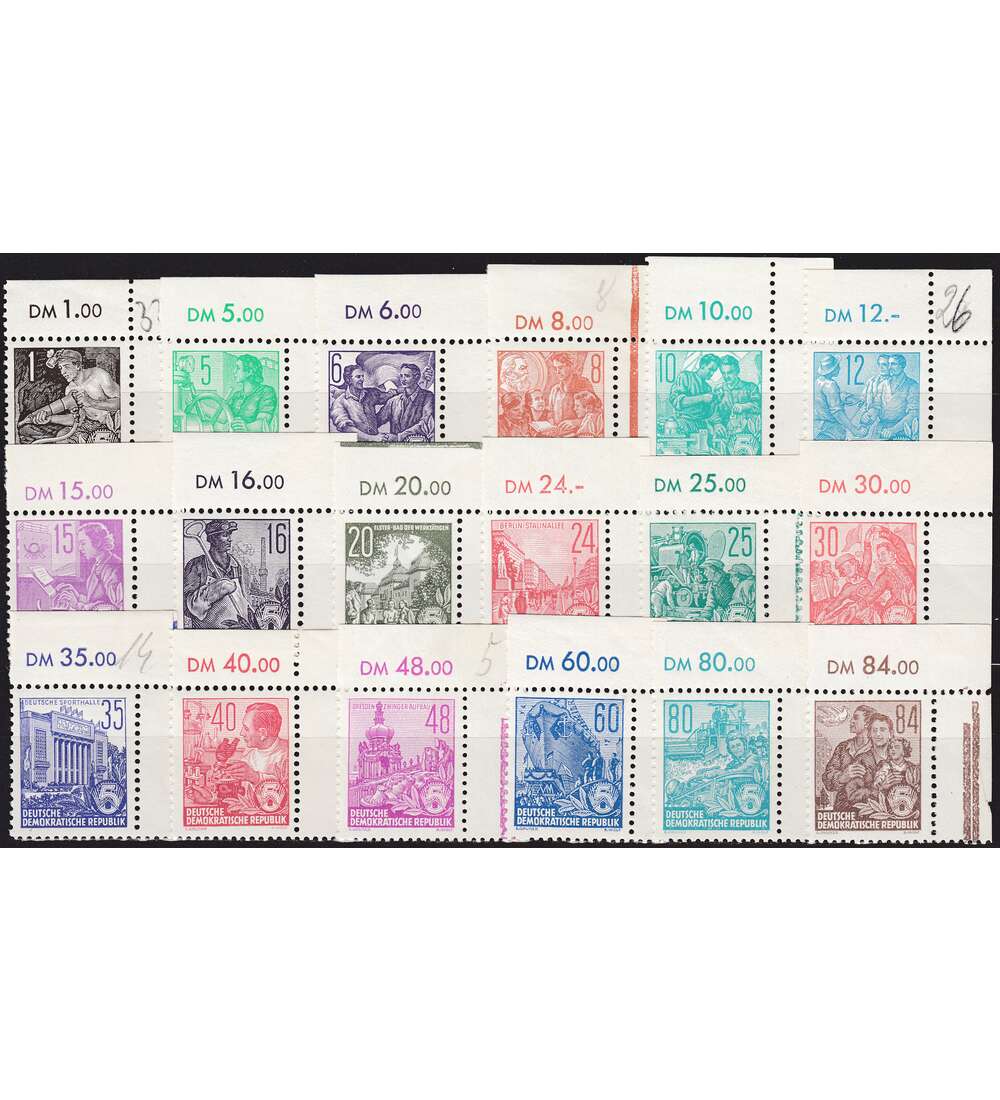 DDR Nr. 405-422 postfrisch ** Eckrandsatz oben rechts 5-Jahr-Plan 1953