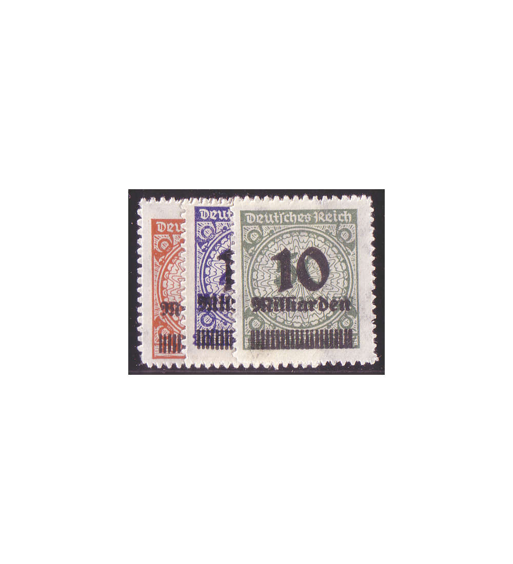   Deutsches Reich Nr. 334-336B Aufdruck auf Rosetten 1923 durchstochen 3 Werte