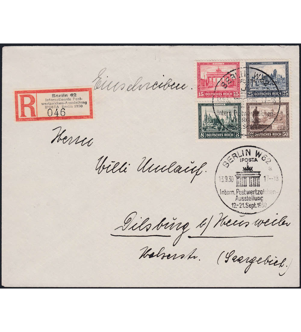 Deutsches Reich Nr. 446-449 gestempelt Herzstck auf Einschreibebrief