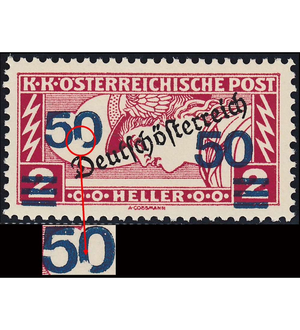 sterreich Nr. 254 postfrisch Plattenfehler Null von 50 defekt