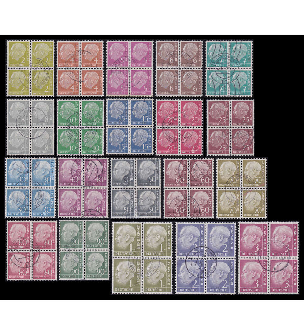 BRD Nr. 177-196 gestempelt Viererblocksatz Heuss 1954