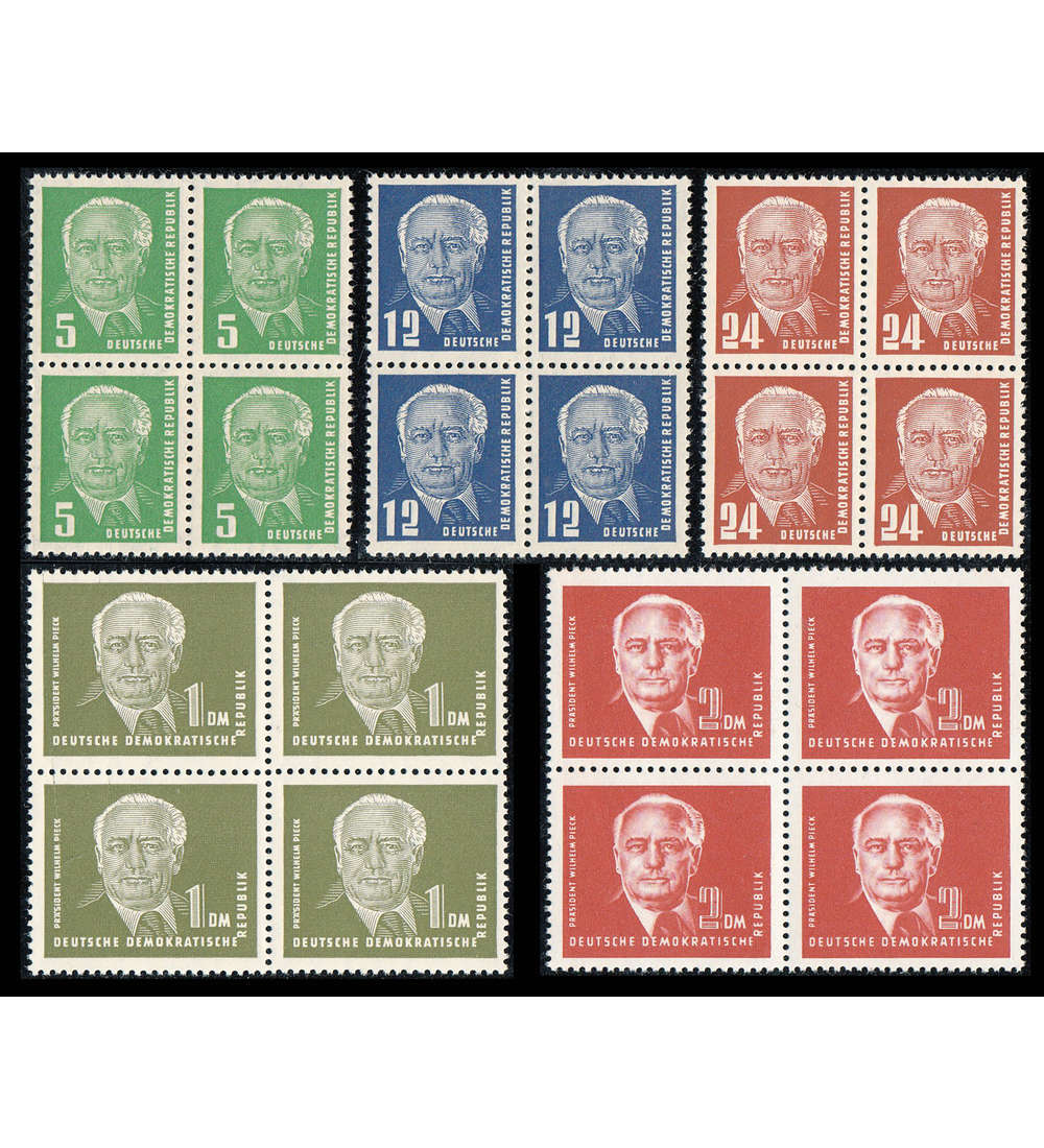 DDR Nr. 322-326 postfrisch ** Viererblocksatz Pieck 1952
