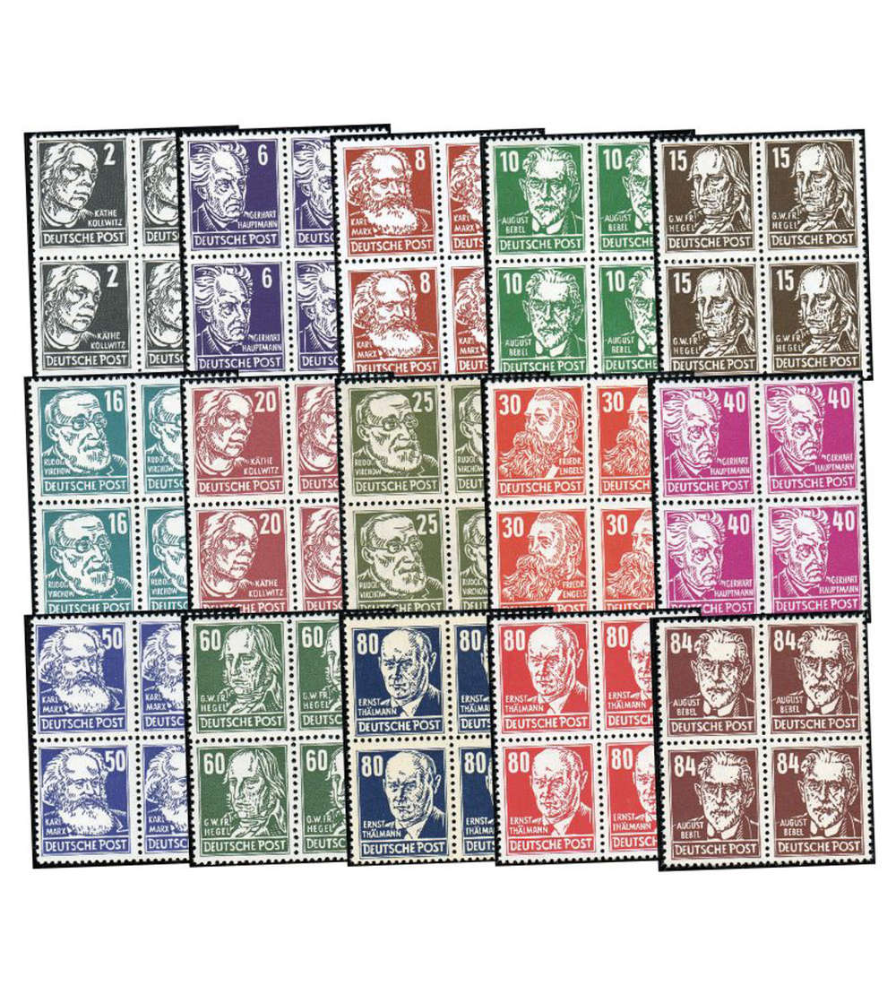 DDR Nr. 327-341 postfrisch ** Viererblocksatz Kpfe 1952