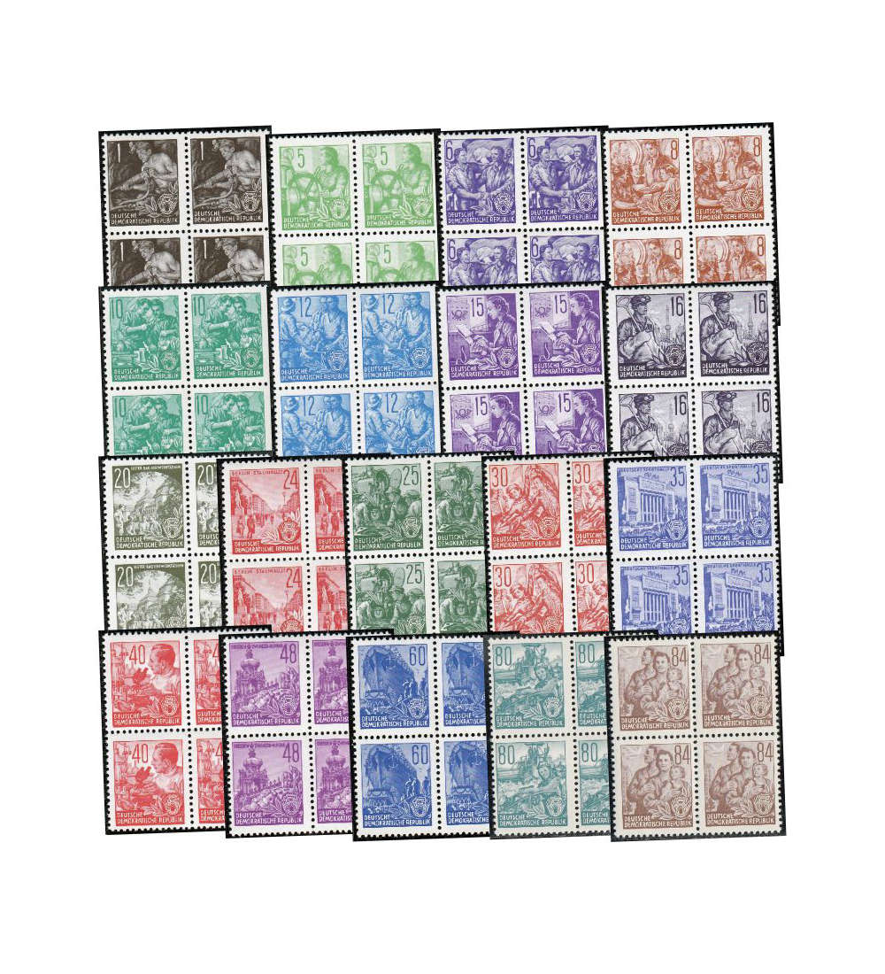 DDR Nr. 362-379 postfrisch ** Viererblocksatz 5-Jahr-Plan 1953