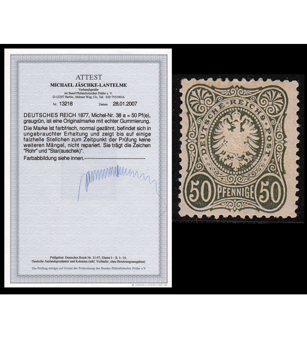 Deutsches Reich Nr. 38 ungestempelt mit Fotoattest Jschke-Lantelme