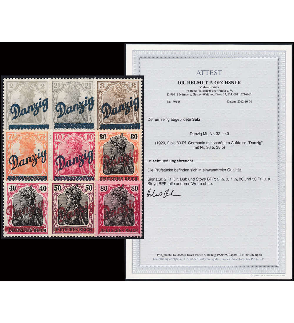 Danzig Nr. 32-40 ungestempelt mit Fotoattest Dr. Oechsner