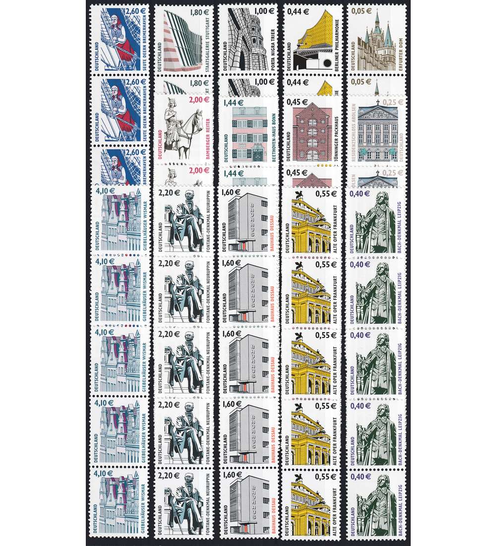 BRD Bund  Sehenswrdigkeiten 02-04 14 5er-Rollenstreifen postfrisch Euro Whrung komplett