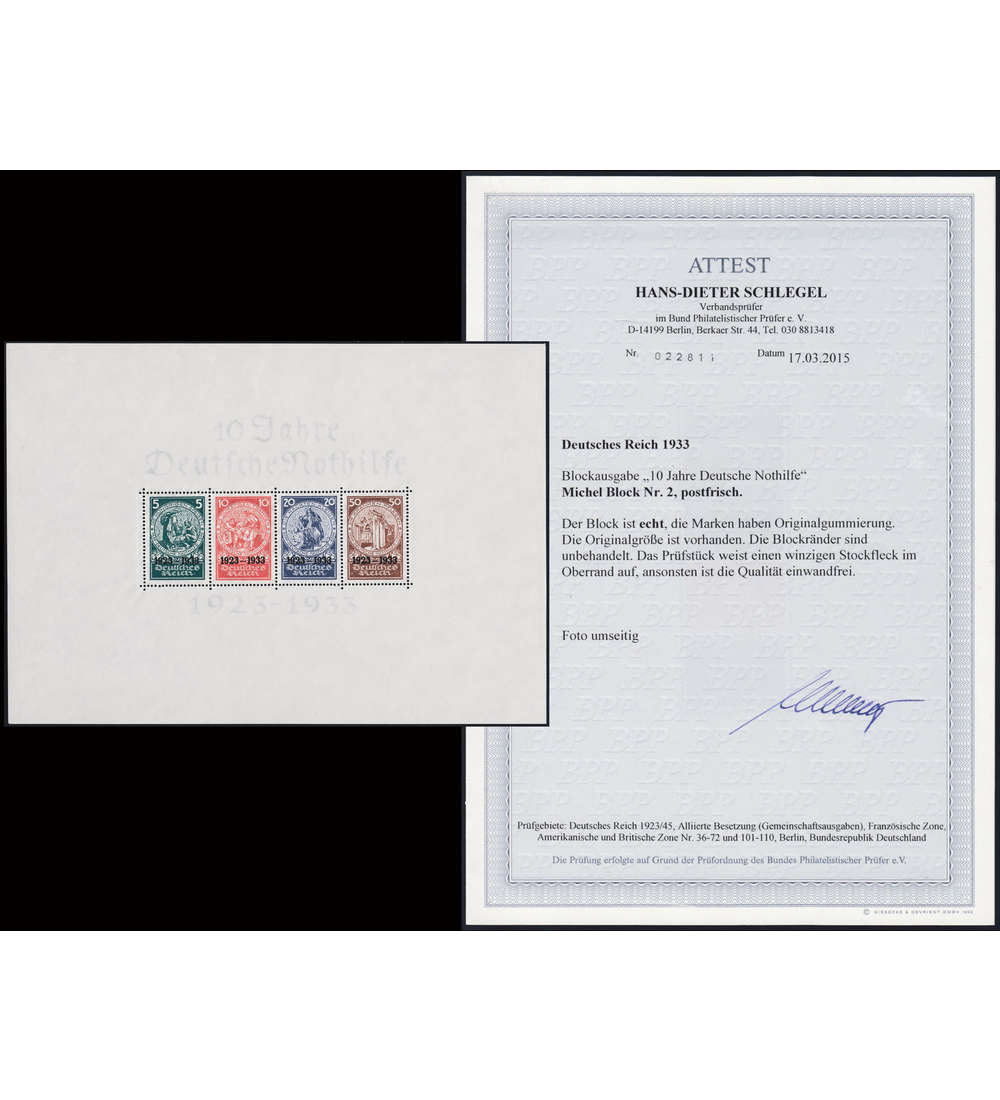 Deutsches Reich Block 2 postfrisch ** mit Fotoattest Schlegel